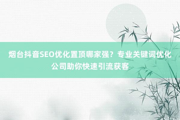 烟台抖音SEO优化置顶哪家强？专业关键词优化公司助你快速引流获客