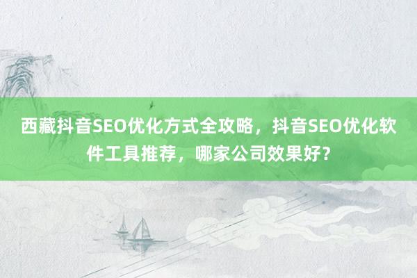 西藏抖音SEO优化方式全攻略，抖音SEO优化软件工具推荐，哪家公司效果好？