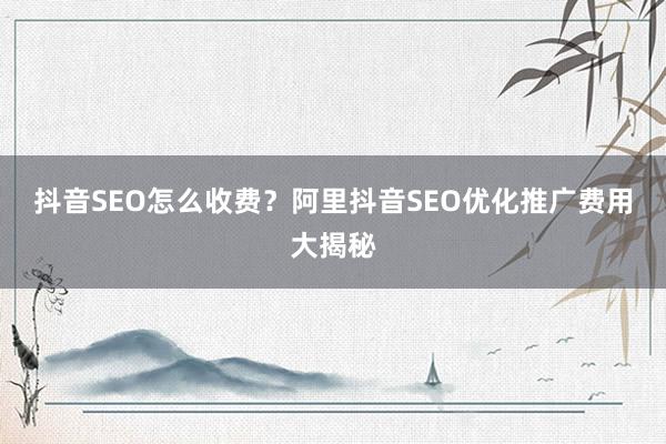 抖音SEO怎么收费？阿里抖音SEO优化推广费用大揭秘