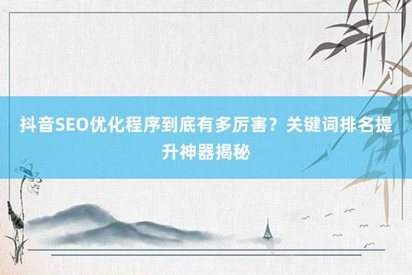 抖音SEO优化程序到底有多厉害？关键词排名提升神器揭秘