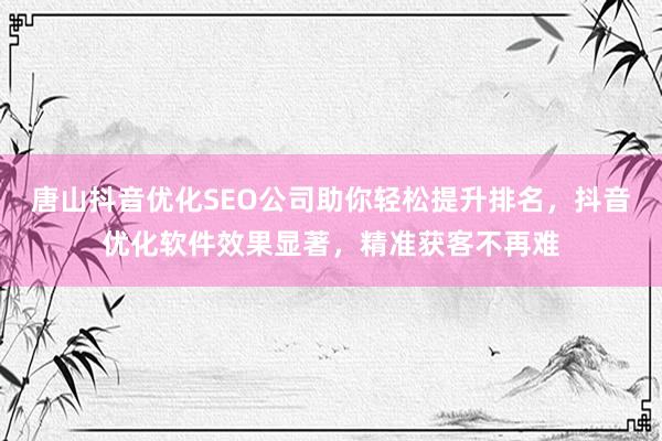 唐山抖音优化SEO公司助你轻松提升排名，抖音优化软件效果显著，精准获客不再难