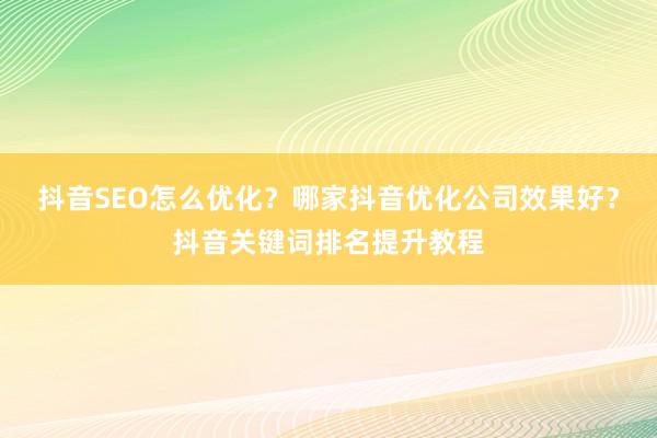 抖音SEO怎么优化？哪家抖音优化公司效果好？抖音关键词排名提升教程