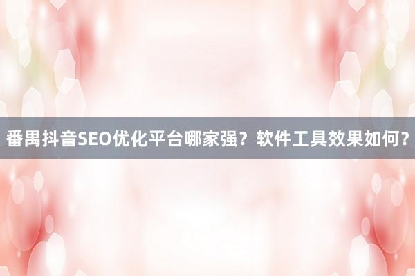 番禺抖音SEO优化平台哪家强？软件工具效果如何？