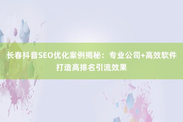长春抖音SEO优化案例揭秘：专业公司+高效软件打造高排名引流效果