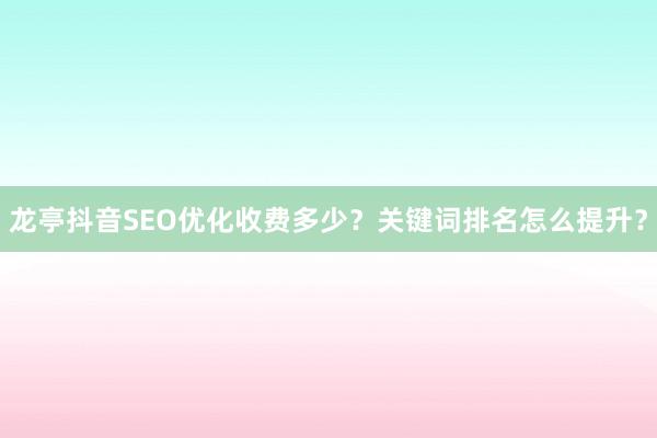 龙亭抖音SEO优化收费多少?关键词排名怎么提升?