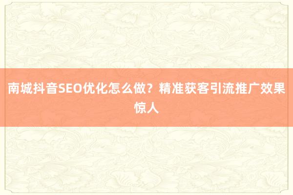 南城抖音SEO优化怎么做？精准获客引流推广效果惊人