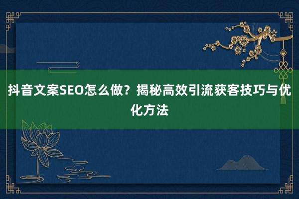 抖音文案SEO怎么做?揭秘高效引流获客技巧与优化方法