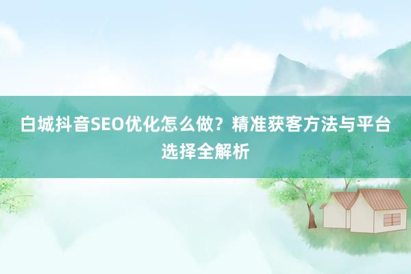 白城抖音SEO优化怎么做？精准获客方法与平台选择全解析
