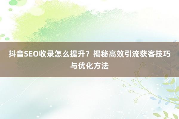 抖音SEO收录怎么提升?揭秘高效引流获客技巧与优化方法