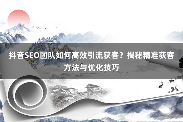 抖音SEO团队如何高效引流获客?揭秘精准获客方法与优化技巧