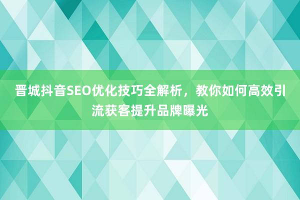 晋城抖音SEO优化技巧全解析，教你如何高效引流获客提升品牌曝光