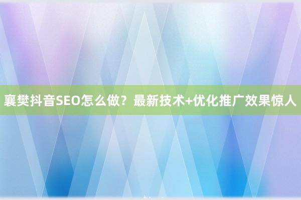 襄樊抖音SEO怎么做?最新技术+优化推广效果惊人