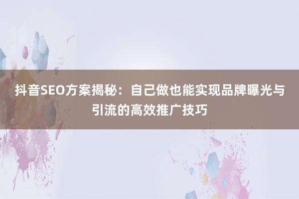 抖音SEO方案揭秘:自己做也能实现品牌曝光与引流的高效推广技巧