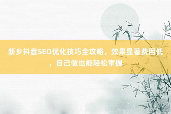 新乡抖音SEO优化技巧全攻略,效果显著费用低,自己做也能轻松掌握