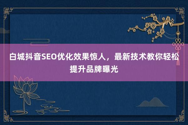 白城抖音SEO优化效果惊人,最新技术教你轻松提升品牌曝光