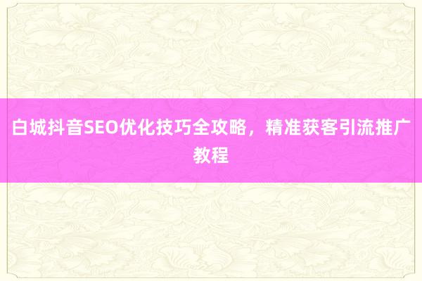 白城抖音SEO优化技巧全攻略,精准获客引流推广教程
