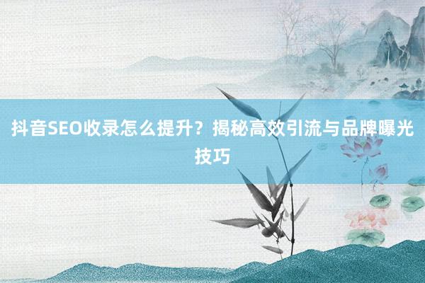 抖音SEO收录怎么提升?揭秘高效引流与品牌曝光技巧