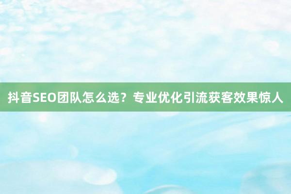 抖音SEO团队怎么选?专业优化引流获客效果惊人