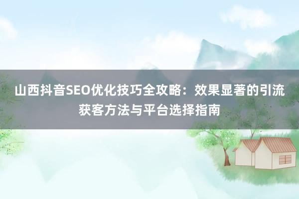 山西抖音SEO优化技巧全攻略:效果显著的引流获客方法与平台选择指南